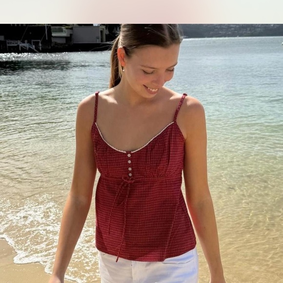 Brandy Melville Tops - Brandy Melville Tank Top Red Plaid Gingham Tiffany Baby Doll SZ Small Y2K